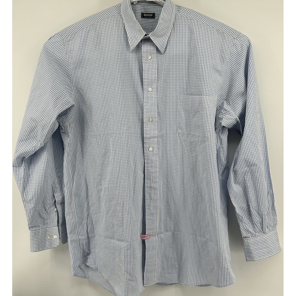 Breuer France‎ Long Sleeve Button Down Shirt White Blue Checkered Size 43